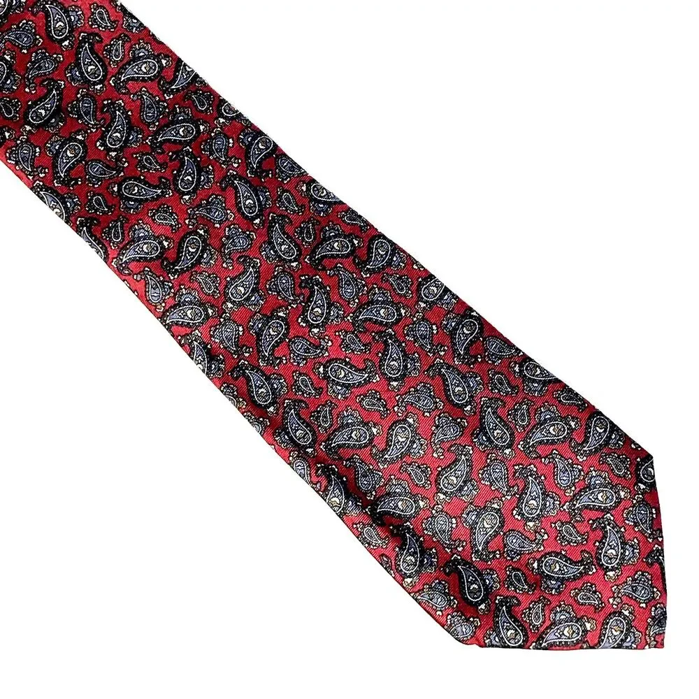 Chaps Ralph Lauren Vintage Tie Paisley Red Purple Silk Academia Old Money Preppy